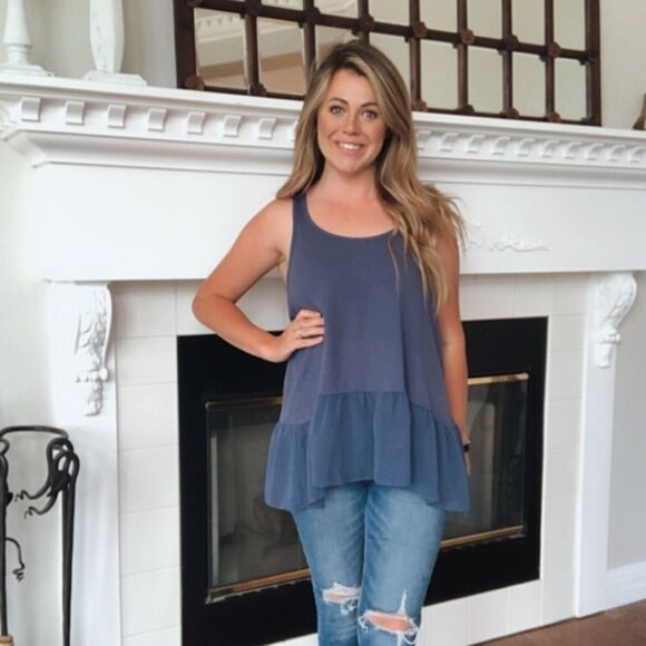 UMGEE USA Blue Layering Ruffle Lace Hem Tank Top S - Picture 2 of 6